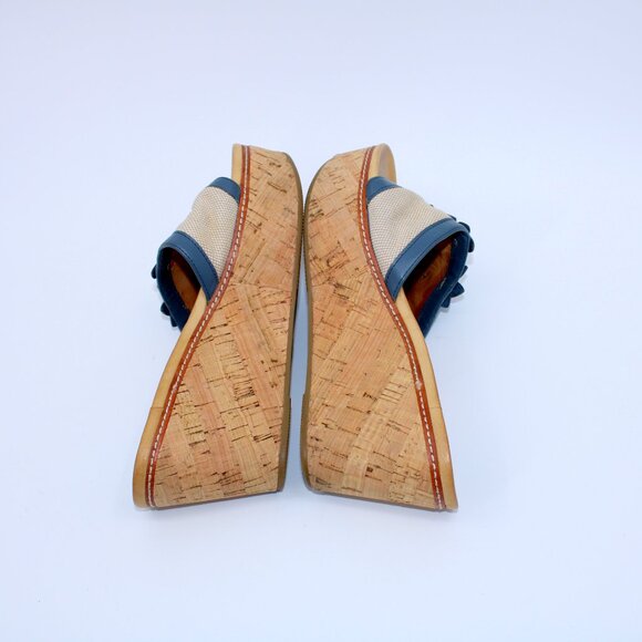 Coach Jesaca Taupe/Navy Floral Slip On Platform Wedge 7B - Picture 6 of 8